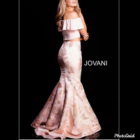 NWT Jovani Two Piece Pink Metallic Mermaid Prom Gown Size 2 - Picture 9 of 16